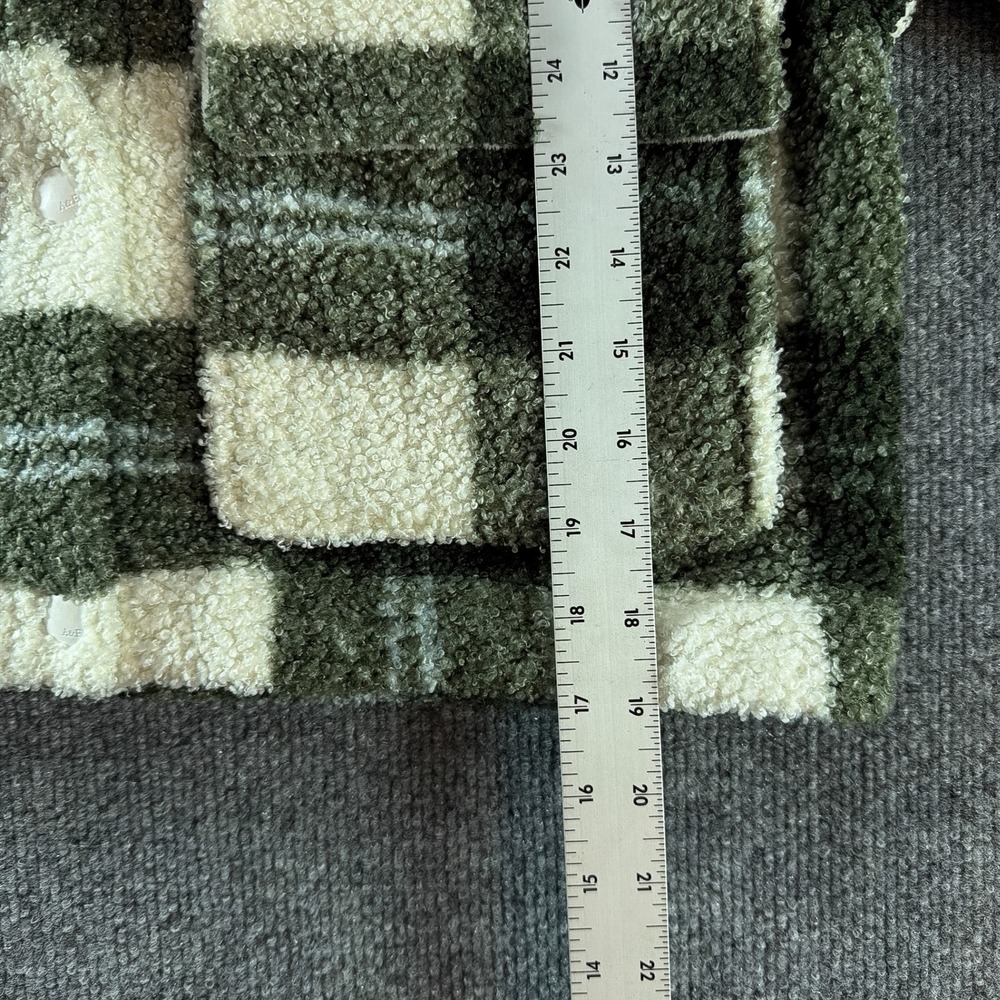 Abercrombie & Fitch Green Plaid Cropped Faux Fur Sherpa Shacket Jacket Sm Fall - Picture 5 of 7